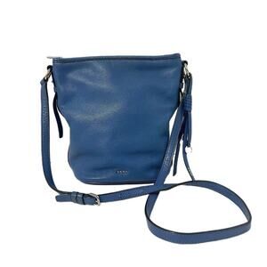 DKNY Blue Pebbled Leather Crossbody Shoulder Bucket Bag Medium